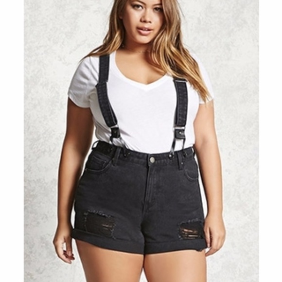 plus size black overall shorts